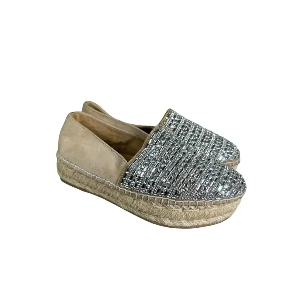 Steve Madden Proud Platform Espadrilles Rhinestone Crystal Slip On Loafers 6.5